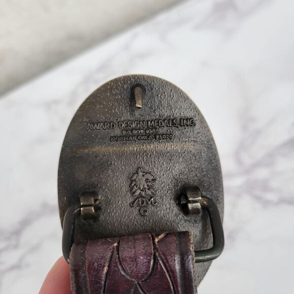 Award Design Medals N Brass Toned Buckle and Tooled Leather Belt - Picture 5 of 10